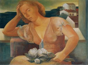 Kunstnerens kone med blomster af Viktor Planckh