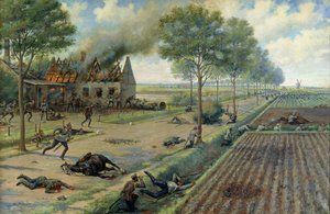 Det russiske kavaleri kæmper mod tyskerne i en landsby i 1915, ca. 1915-16 (olie på lærred) af Viktor Viketyevich Masurovsky
