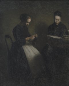 Aften i tegnestuen. Kunstnerens Moder og Hustru af Vilhelm Hammershøi