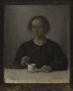 Ida Hammershøi, Kunstnerens Hustru, med en tekop af Vilhelm Hammershøi
