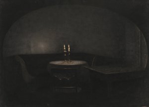 Interiør. Kunstigt lys af Vilhelm Hammershøi