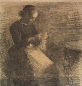Portræt af Ida Hammershøi med håndarbejde af Vilhelm Hammershøi