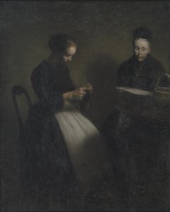 Aften i tegnestuen. Kunstnerens Moder og Hustru