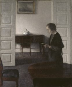 Interiør med en damelæsning, ca. 1900 (olie på lærred) af Vilhelm Hammershoi