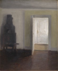 Interiør med et gammelt komfur af Vilhelm Hammershoi