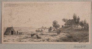 Landskab med et bondehus og en hytte af Vilhelm Kyhn