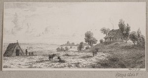 Landskab med et bondehus og en hytte af Vilhelm Kyhn