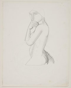 Kvindelig model, 3/4 figur, med hånden for munden af Vilhelm Lundstrøm