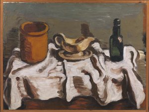 Stilleben med en krukke, en saucebåd og en flaske af Vilhelm Lundstrøm