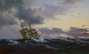 Sejlskibe i et stormfuldt hav af Vilhelm Melbye