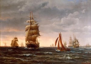 Skibe på et hårdt hav af Vilhelm Melbye