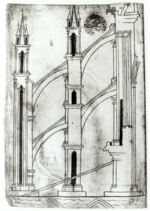Fr 19093 f.32v Udsnit af muren og buen af de absidiale kapeller i Reims katedral (faksimilekopi)
