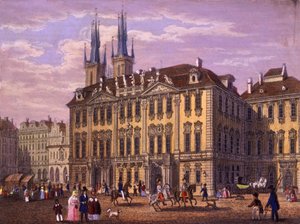 Goltz-Kinsky (Kinský) Palace, Prag, 1847 (farvet stålgravering) af Vincenc and Geissler, F. Morstadt