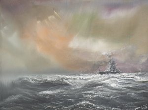 Bismarck signalerer Prinz Eugen 0959hrs 24051941, 2007, (Olie on Canvas)
