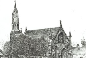 Church at Stonehaven, Skotland, 2007, (blæk på papir) af Vincent Alexander Booth