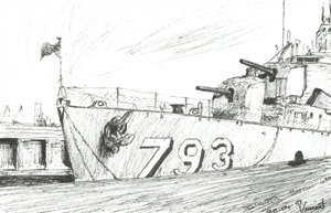 Destroyer 793 Boston Maritime Museum, 2003, (blæk på papir) af Vincent Alexander Booth