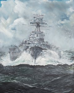 HMS Hood leder til Bismarck 23. maj 1941, 2014, (Olie on Canvas)