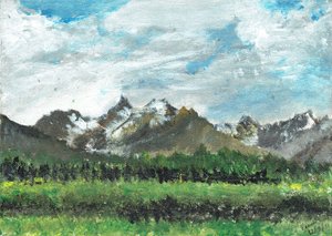 Hotel view at Crans, 2011, (akryl på lærred) af Vincent Alexander Booth