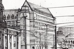 Manchester Town Hall, 2007, (blæk på papir) af Vincent Alexander Booth