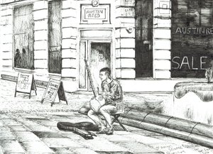 Musician St. Anns Square, 2016, (Blæk på papir) af Vincent Alexander Booth