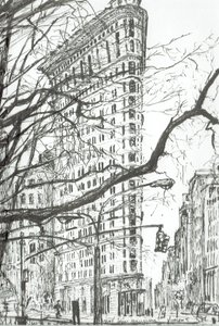 New York Flat Iron Building, 2003, (blæk på papir) af Vincent Alexander Booth