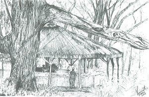 Udendørs bar, søen Naivasha, 2006; (blæk på papir) af Vincent Alexander Booth