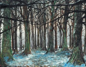 Stag and Runner Lyme Park, 2016, (olie på lærredstavle) af Vincent Alexander Booth