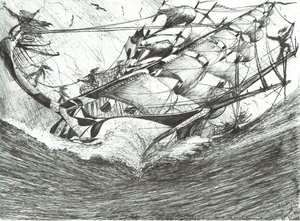 Storm Creators Arcticic Ocean, 2017, (blæk på papir) af Vincent Alexander Booth