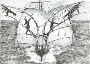 Storm Creators Bismarck Sea, 2017, (blæk på papir) af Vincent Alexander Booth