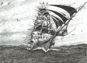 Storm Creators Cape Dolphin, 2024 (blæk og blyant på papir) af Vincent Alexander Booth