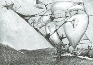 Storm Creators Caspian Sea, 2017, (blæk på papir) af Vincent Alexander Booth