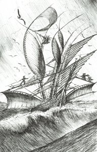 Storm Creators Pacific Ocean, 2017, (blæk på papir) af Vincent Alexander Booth
