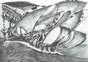 Storm Creators Tasman Sea, 2017, (blæk på papir) af Vincent Alexander Booth