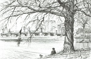 Charles-floden, Boston. 2003, (blæk på papir) af Vincent Alexander Booth