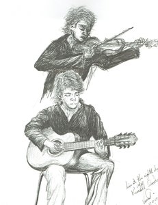 Guitaristen og violinisten på 8th day cafe Manchester, 2007 af Vincent Alexander Booth