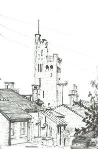 Tower in Knutsford, 2003, (Blæk på papir) af Vincent Alexander Booth
