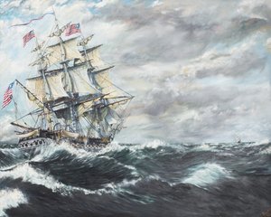 USS Constitution leder for HM Fregate Guerriere 19081812, 2003, (Olie on Canvas)