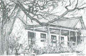 Yachtklub ved Lake Naivasha;Kenya; 2006; (blæk på papir) af Vincent Alexander Booth