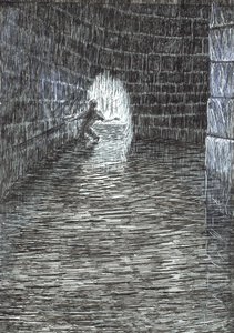 side 47, Slottet i Findhorns skov, 2006, (blæk på papir) af Vincent Alexander Booth