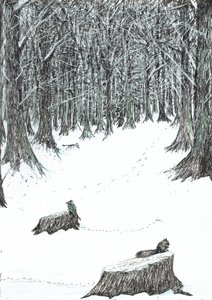 side 5, Slottet i Findhorns skov, 2006, (blæk på papir) af Vincent Alexander Booth