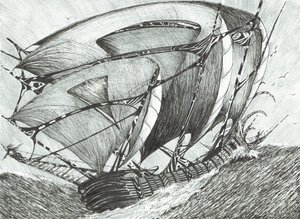 stormskabere Azovhavet, 2017, (Blæk på papir) af Vincent Alexander Booth