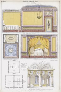 Soveværelser i Firenze, den engelske konsuls hus i Agrigentum og Casa Borromeo, Lago Maggiore, Italien (farve litho)
