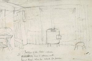 Interiør af hytten, hvor Black Kettle havde sin mellemtid med general Hazen, da han bad om fred, 1869-71