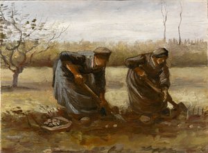 To bondekvinder graver kartofler, 1885. af Vincent van Gogh