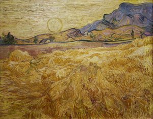 Hvedemark med mejer og sol, 1889. af Vincent van Gogh