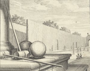 Kroketattributter med kroketspillere i baggrunden, 1714. af Vincent Laurensz Vinne van der