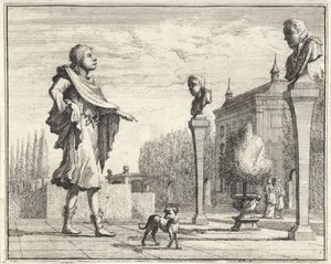 Mand ved to hermener i formel have af Vincent Laurensz. van der Vinne (II)