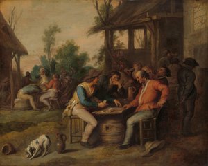 To mænd på kort uden for en Country Inn af Vincent Malò (II) (attributed to)