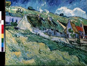 Chaumieres a Cordeville (stråtækte hytter i Cordeville). Maleri af Vincent van Gogh (1853-1890) af Vincent van Gogh