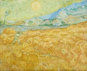 Høsten, kornmark med høstmaskiner (La moisson). 1889 af Vincent van Gogh